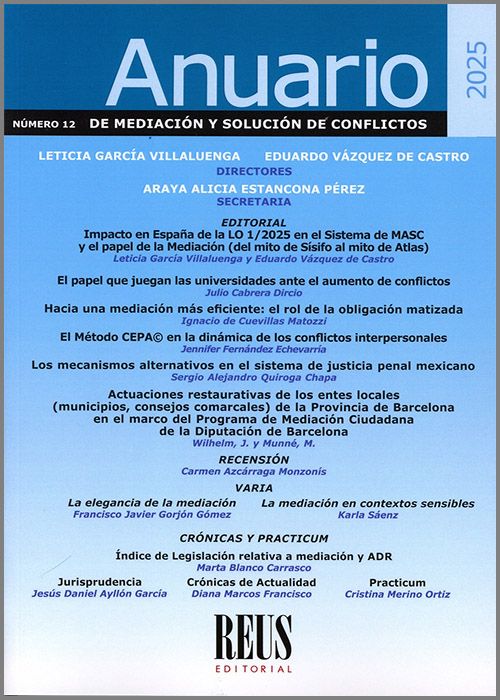ANUARIO DE MEDIACIÓN Y SOLUCIÓN DE CONFLICTOS, NÚMERO 12/2025.